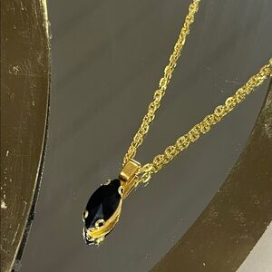 Elegant Golden and Black Glass Rhinestone Pendant Necklace